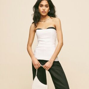 Reformation Ayda Linen Strapless White and Black Peekaboo Sweetheart Top 10